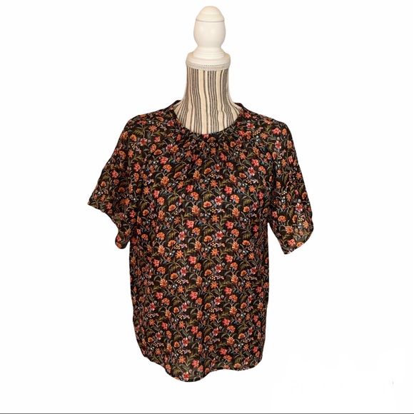 LOFT Tops - LOFT Petite Small Black Colorful Floral Casual Blouse
